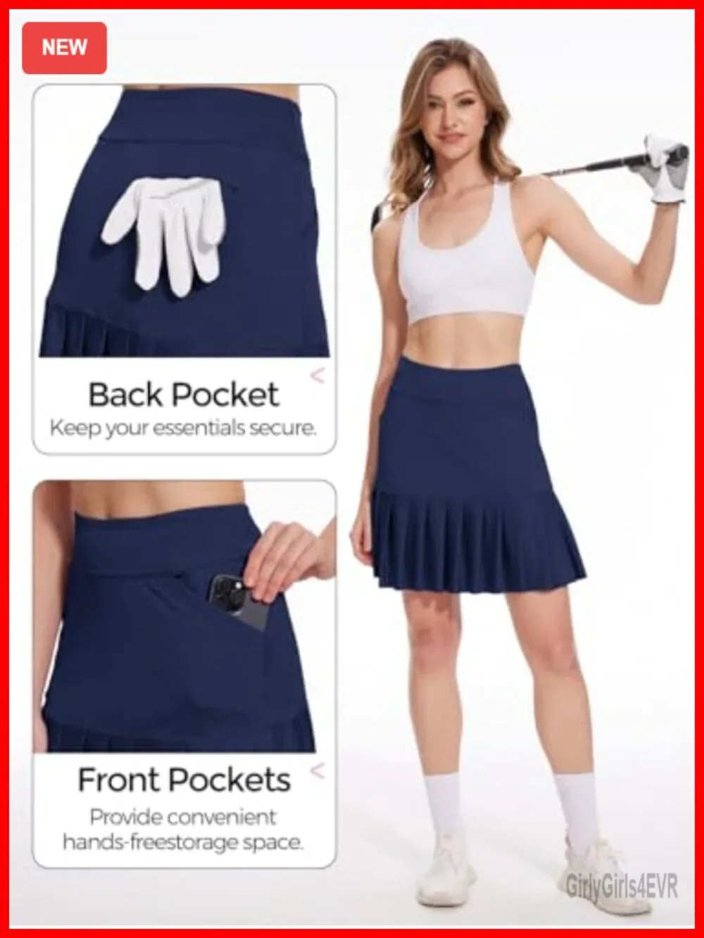 Women's Athletic Skort with Pockets High Waisted Ruffle Hem Knee Length Golf